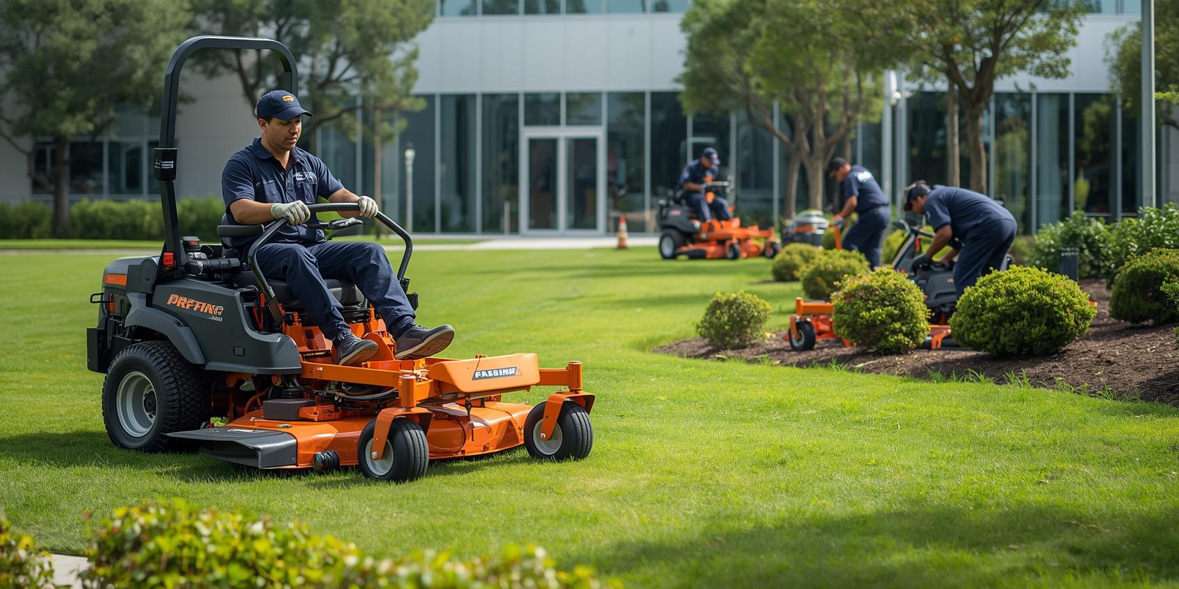 GreenThumb crew maintaining a business park lawn